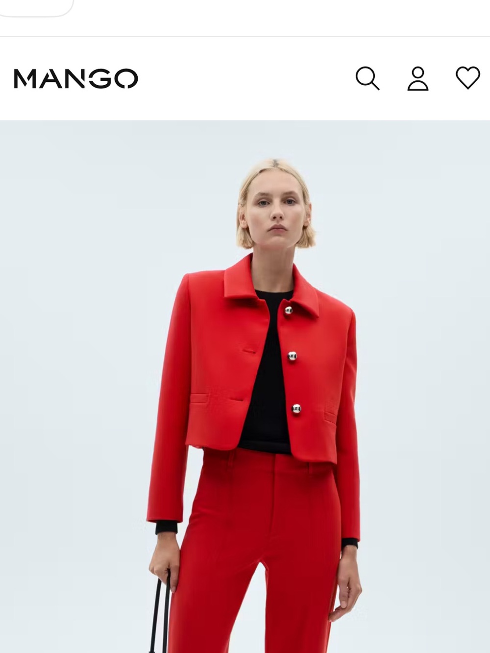 Mango Red Cropped Blazer with Silver Buttons